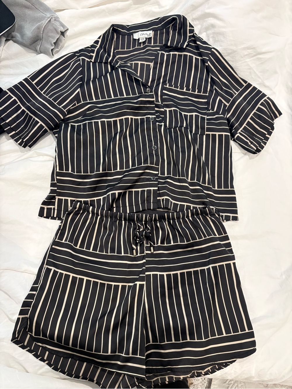 Lounge & Sleep Short Pajama Set - Black with Stripes